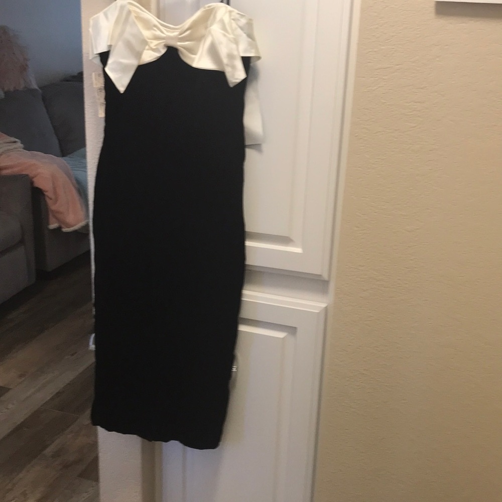 Vintage Roberta California cream bow black velvet strapless dress NWT